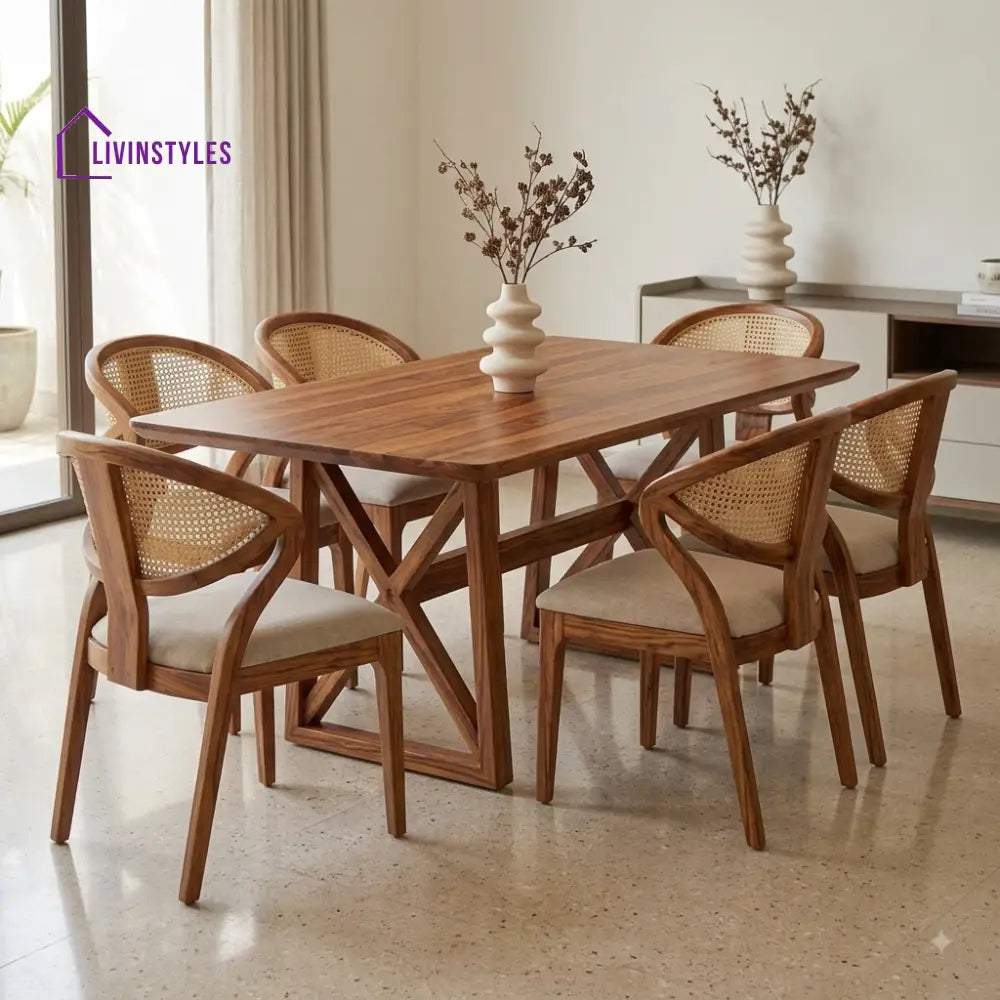Adhira Premium Wooden 6 Seater Dining Table Set