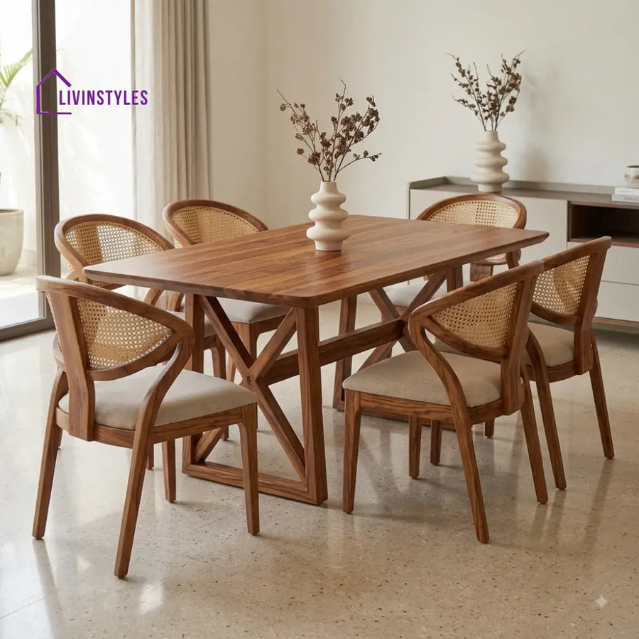 Adhira Premium Wooden 6 Seater Dining Table Set