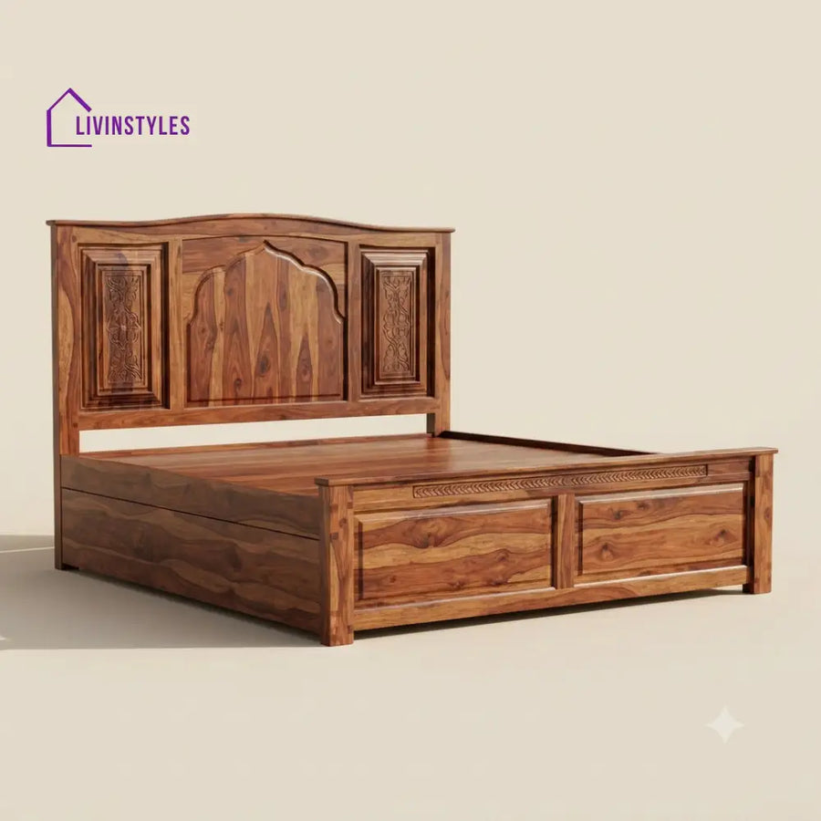 Adhira Sheesham Wood Bed With Box Storage | Wooden Bed