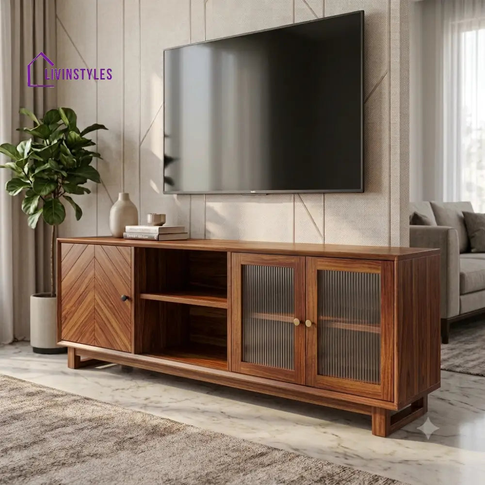 Adhira Solid Sheesham Wood TV Console For Living Room With Storage