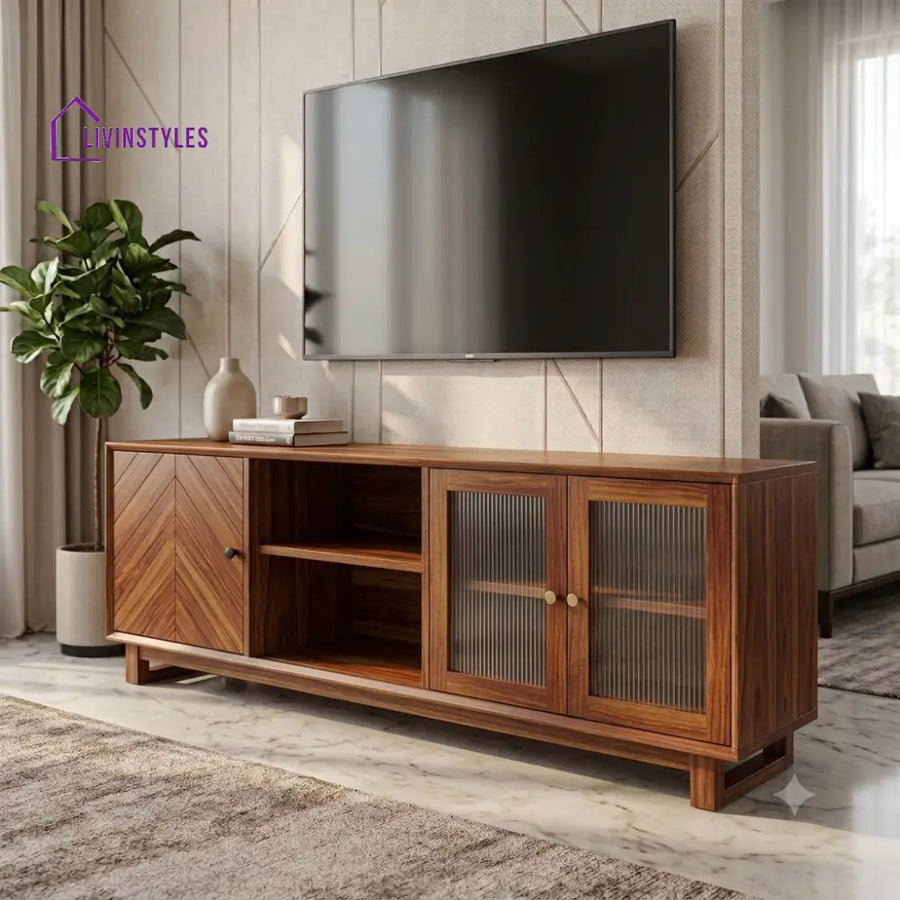Adhira Solid Sheesham Wood TV Console For Living Room With Storage