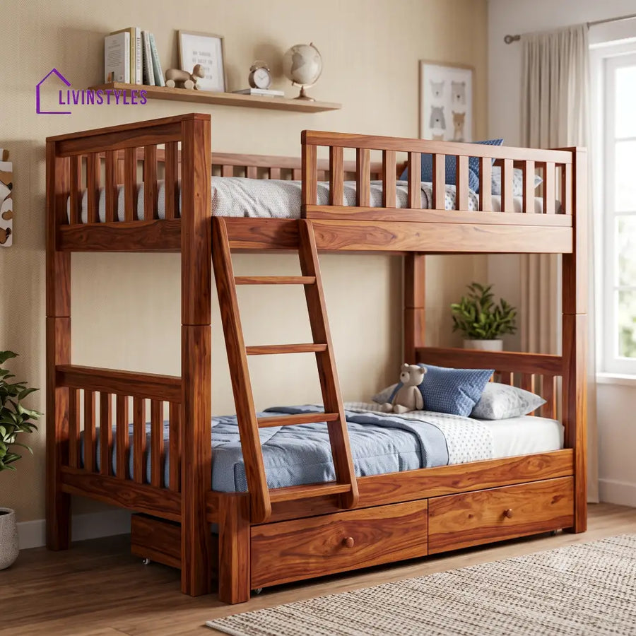 Adithya Sheesham Wood Bunk Bed With Storage | Kids Bed