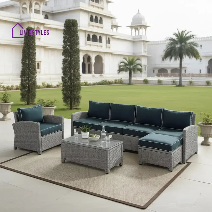 Aditi Outdoor Sectional Sofa Set – Grey & Navy Blue