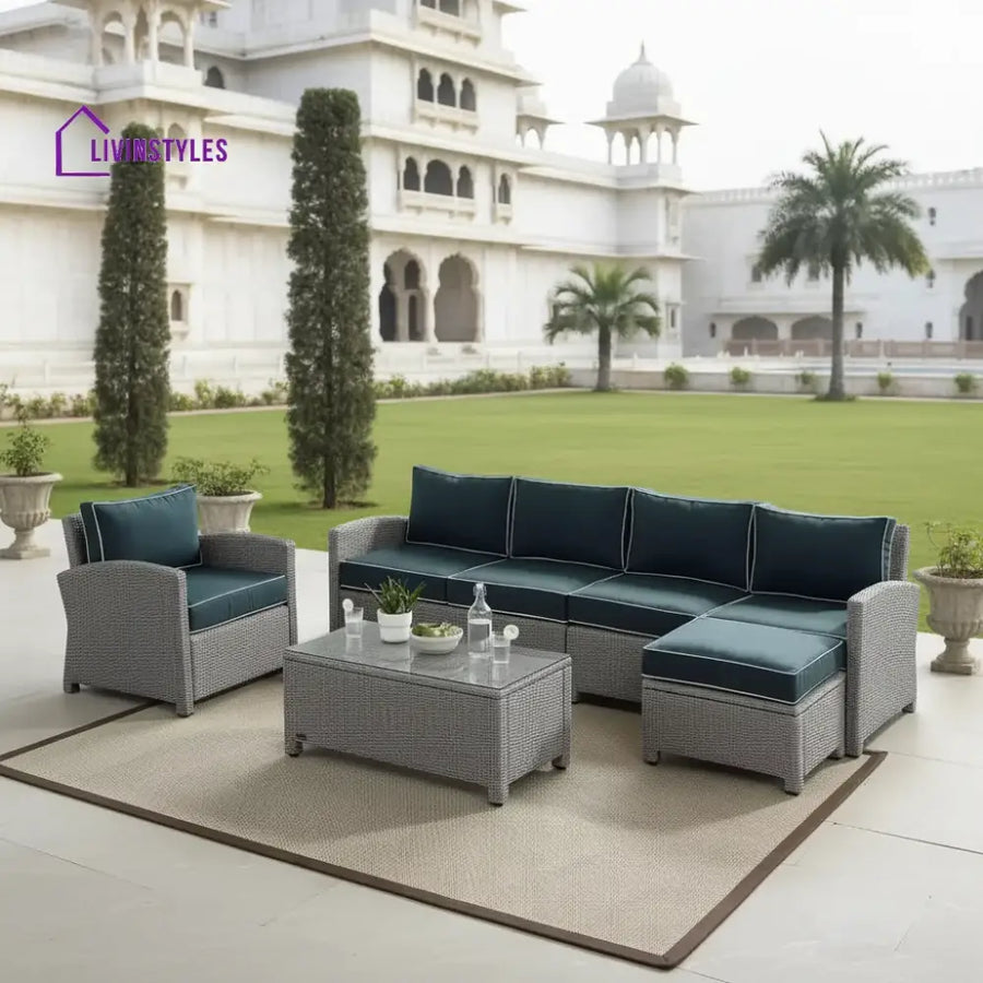 Aditi Outdoor Sectional Sofa Set – Grey & Navy Blue