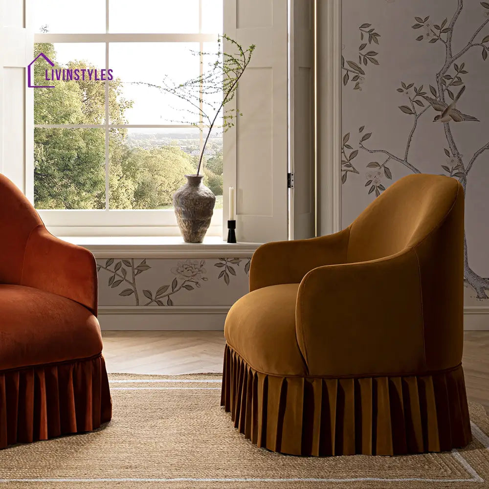 Calliope Skirted Armchair Cinnamon Velvet Armchairs