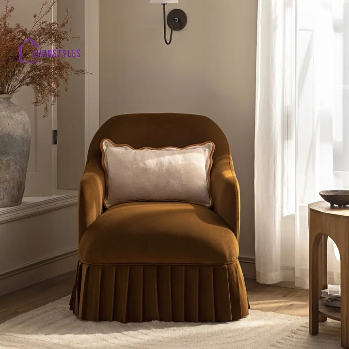 Calliope Skirted Armchair Cinnamon Velvet Armchairs