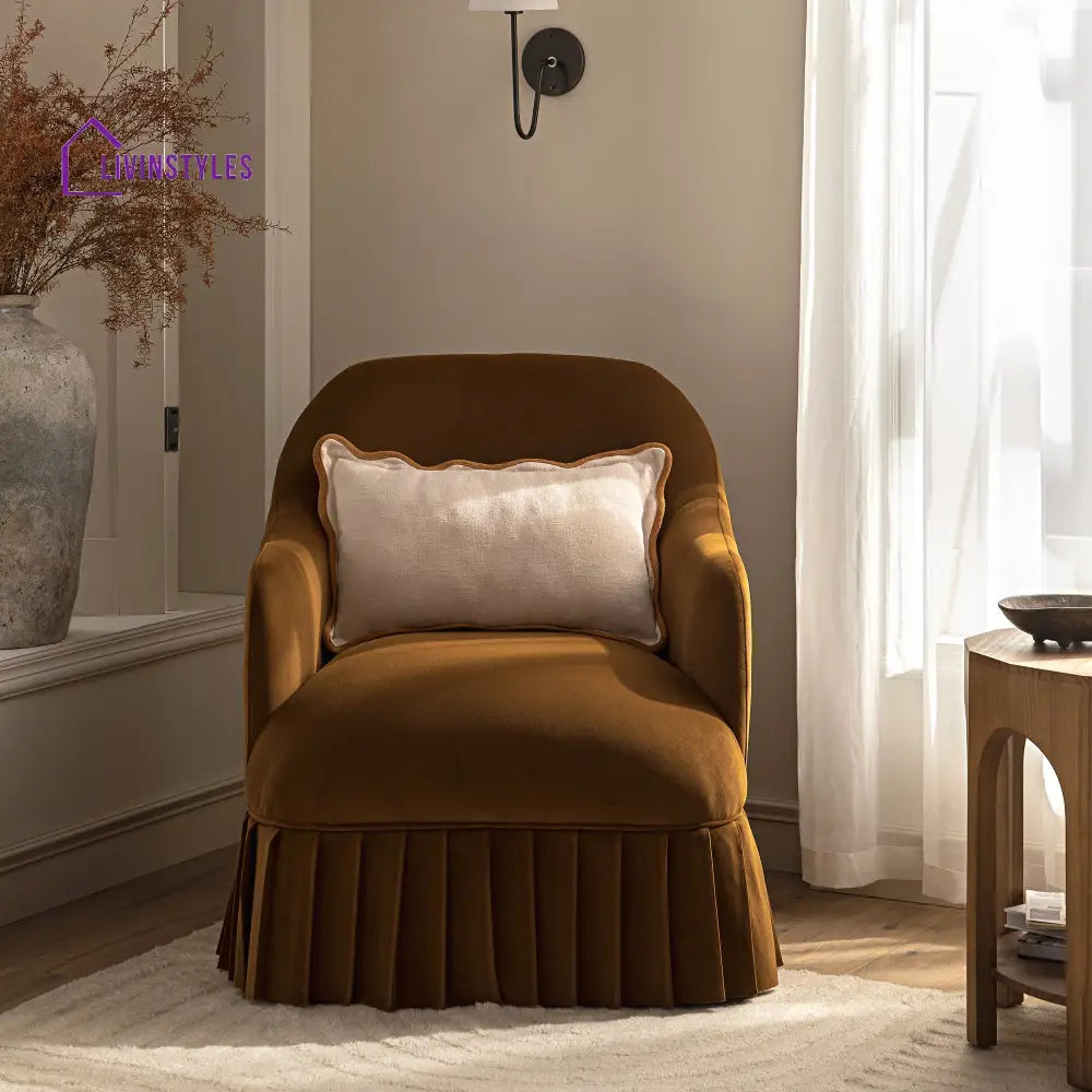 Calliope Skirted Armchair Cinnamon Velvet Armchairs