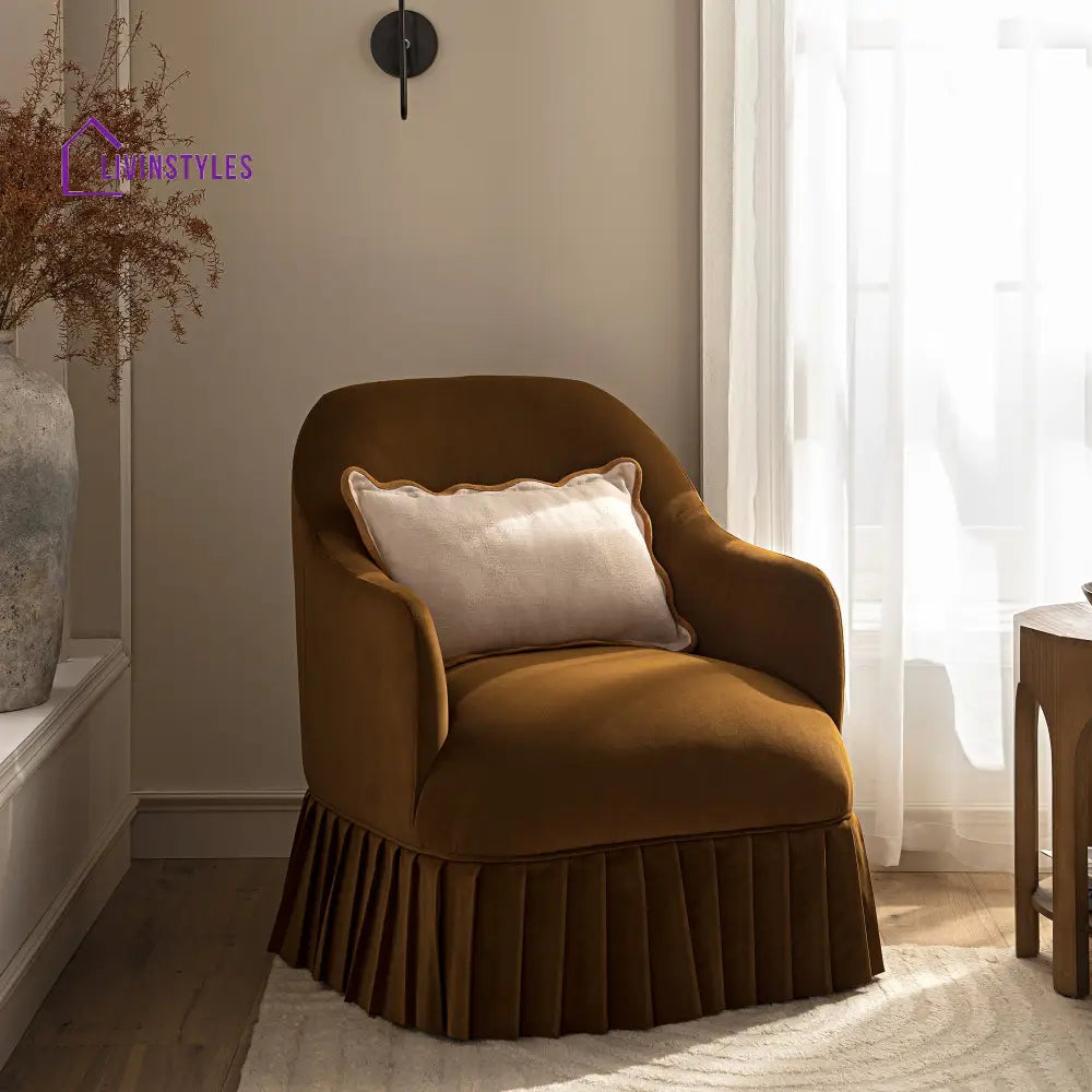 Calliope Skirted Armchair Cinnamon Velvet Armchairs