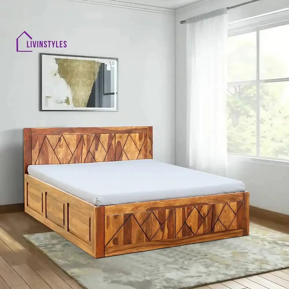 Jumo Solid Wood Storage Beds Queen / Natural Bedroom Furniture Sets