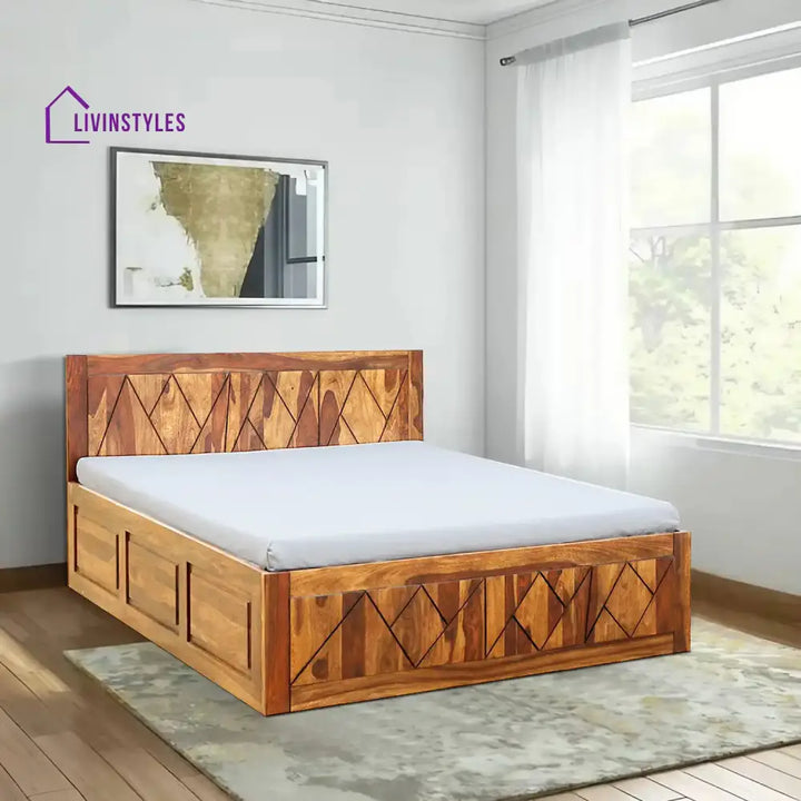 Jumo Solid Wood Storage Beds Queen / Natural Bedroom Furniture Sets