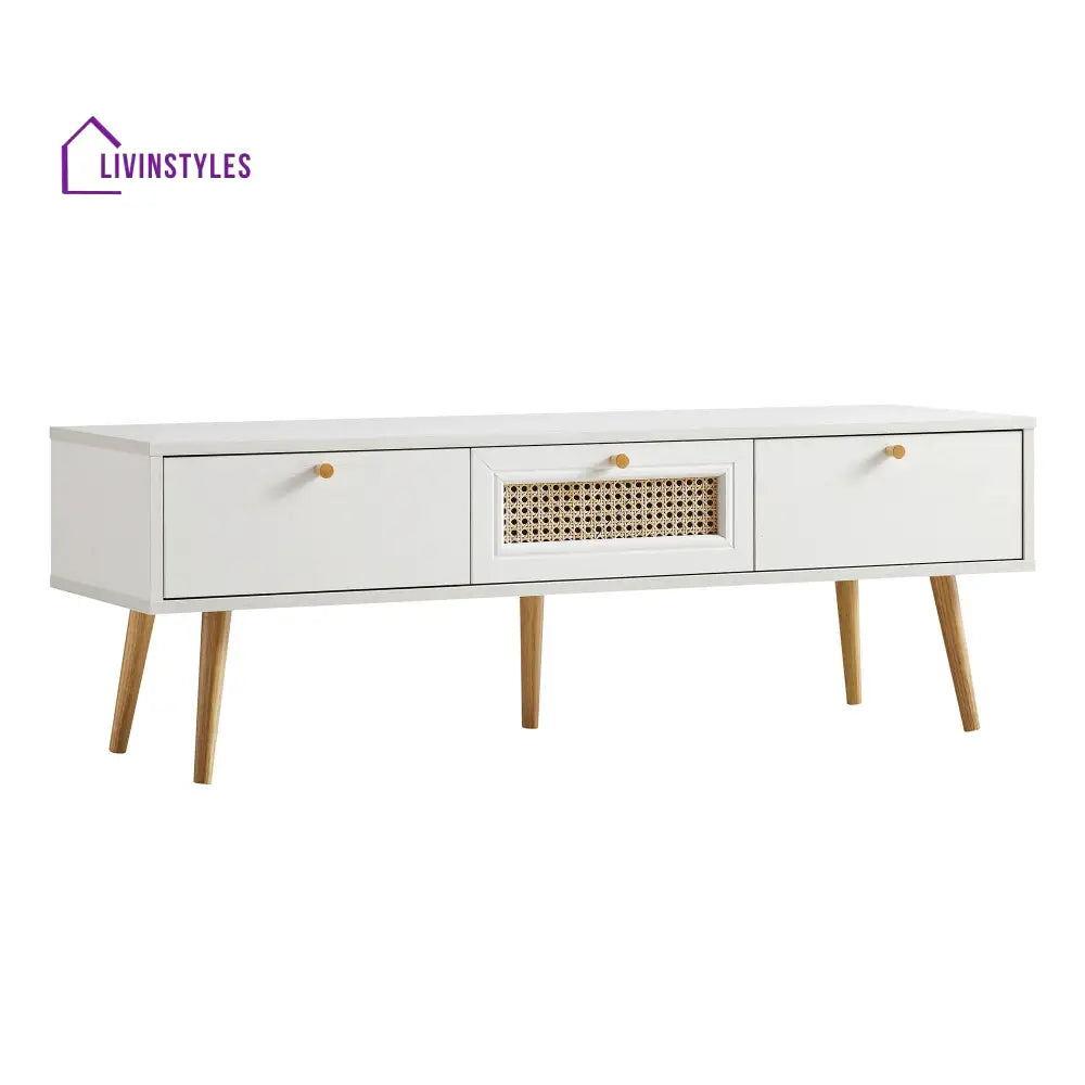 Anya Woven Rattan 3-Drawer TV Unit in White TV Stands & Media Storage