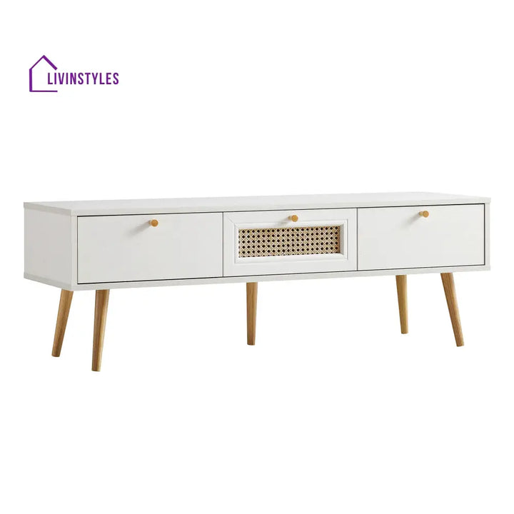 Anya Woven Rattan 3-Drawer TV Unit in White TV Stands & Media Storage