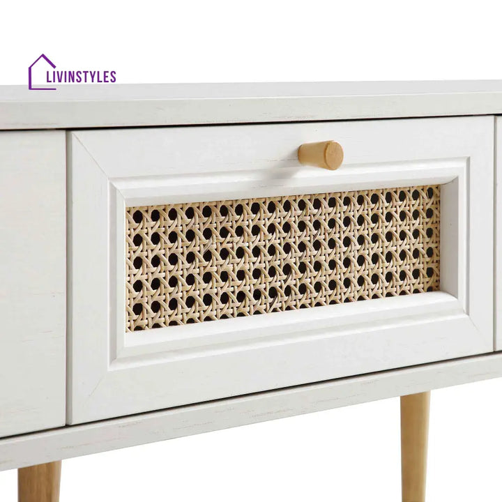 Anya Woven Rattan 3-Drawer TV Unit in White TV Stands & Media Storage