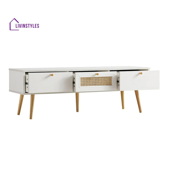 Anya Woven Rattan 3-Drawer TV Unit in White TV Stands & Media Storage