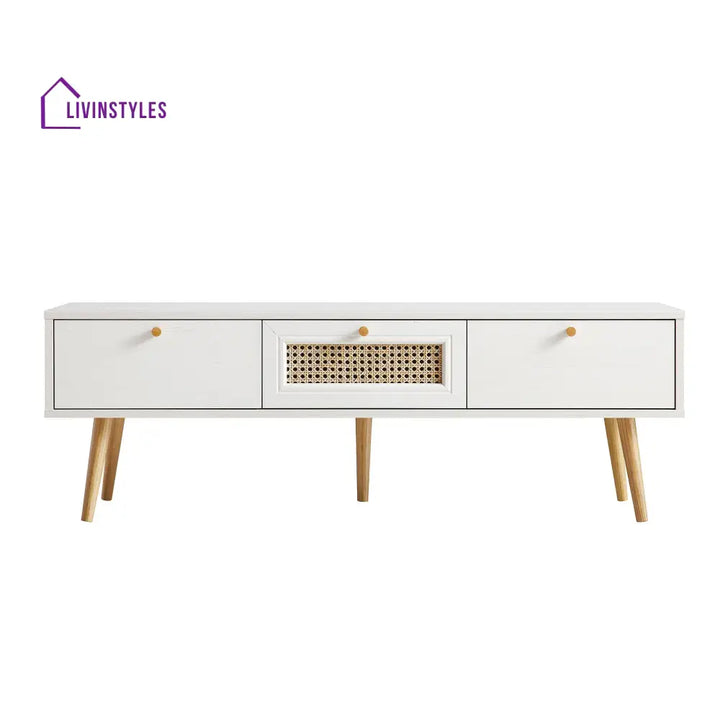 Anya Woven Rattan 3-Drawer TV Unit in White TV Stands & Media Storage