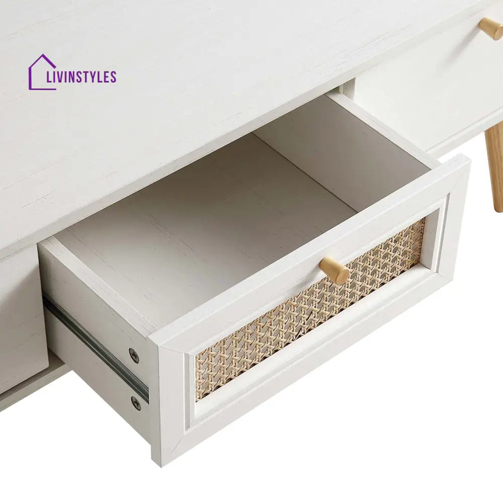 Anya Woven Rattan 3-Drawer TV Unit in White TV Stands & Media Storage