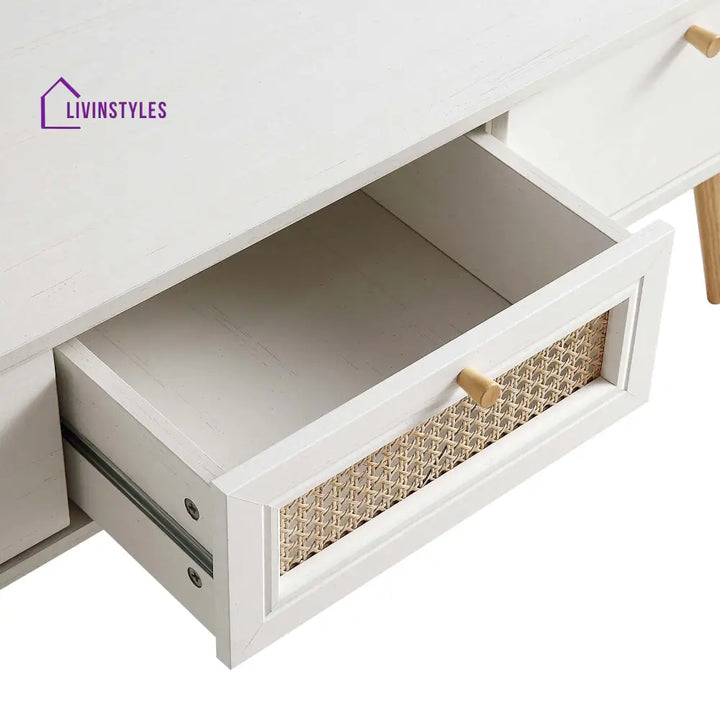 Anya Woven Rattan 3-Drawer TV Unit in White TV Stands & Media Storage