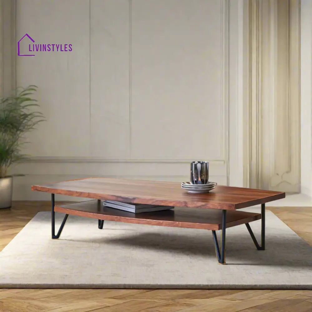 Aditya Low Height Coffee Table – Sheesham Wood Iron Stand (Low Height W110 D60 H25 cm) Coffee Table