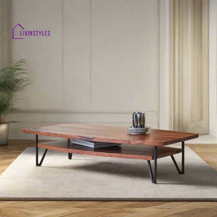 Aditya Low Height Coffee Table – Sheesham Wood Iron Stand (Low Height W110 D60 H25 cm) Coffee Table