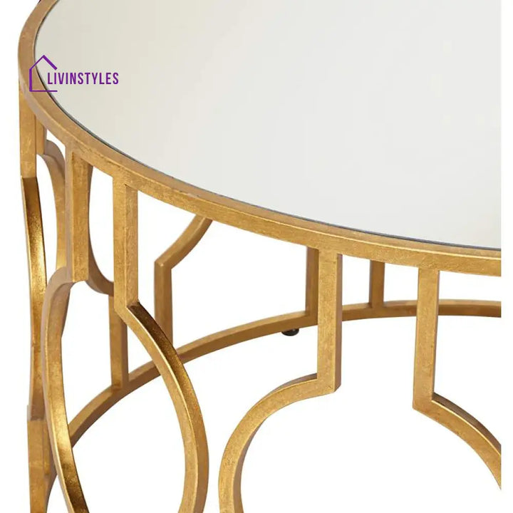 Aditya Metal Golden Coffee Table For Living Room - Glass Top