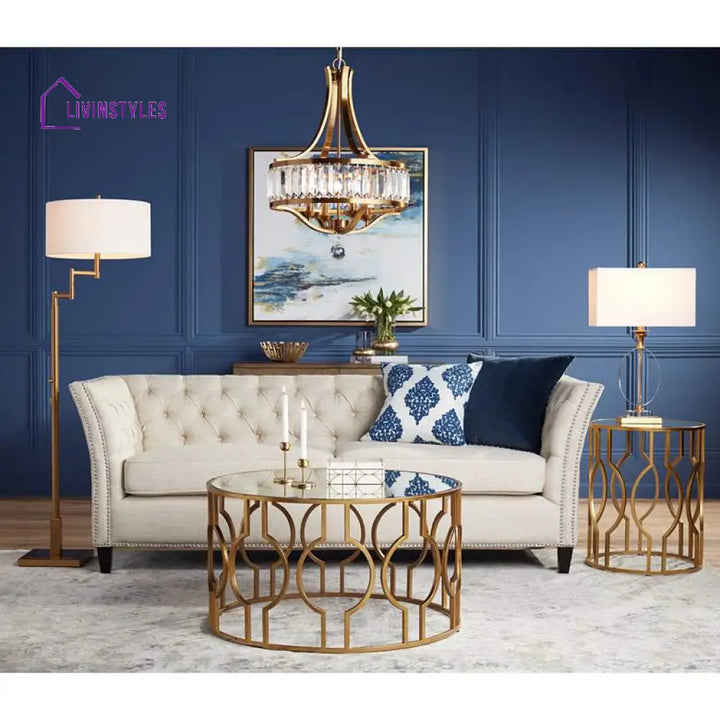 Aditya Metal Golden Coffee Table For Living Room - Glass Top