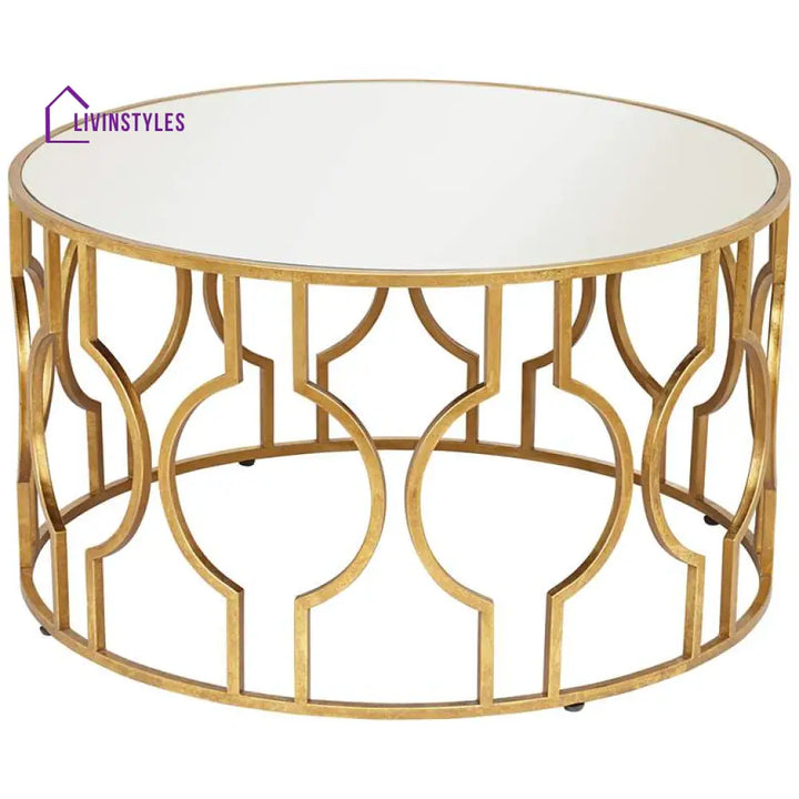 Aditya Metal Golden Coffee Table For Living Room - Glass Top