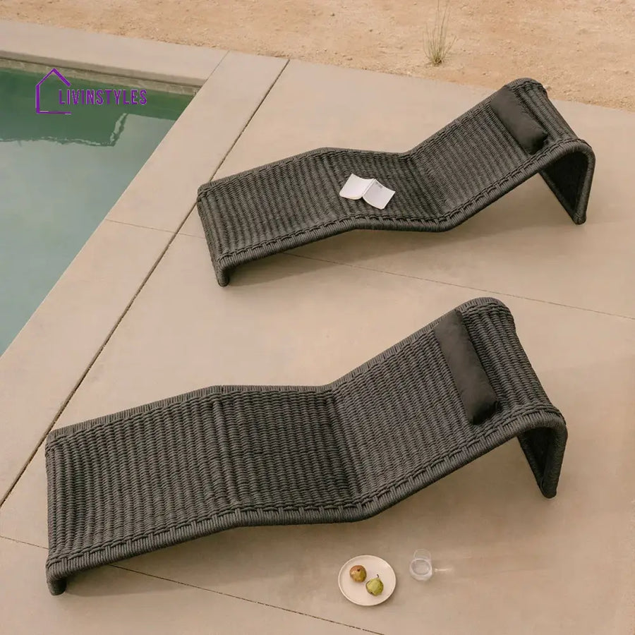 Adnet Outdoor Swimming Poolside Lounger Set of 2 (Black) Braided & Rope - Loungers