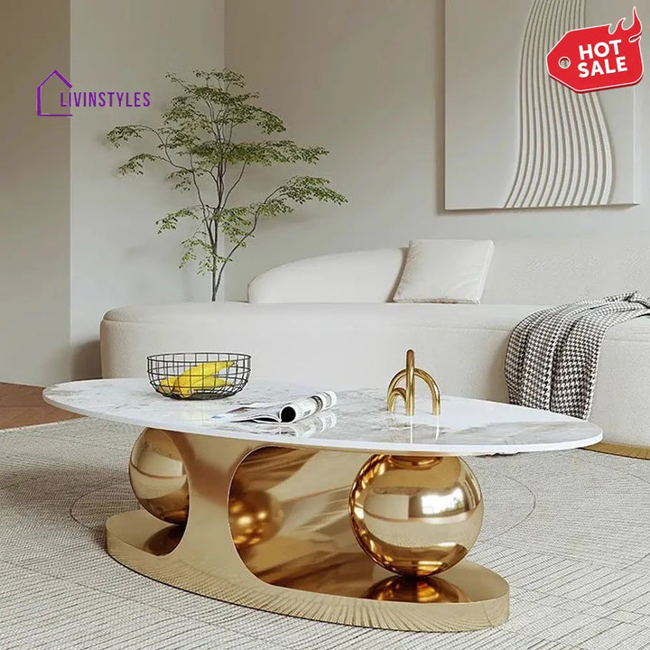 Adore Modern Stainless Steel With Pvd Coated Centre Table Marble Top