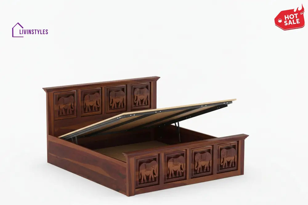 Adri Sheesham Wood Bed Hydraulic Storage - King Size