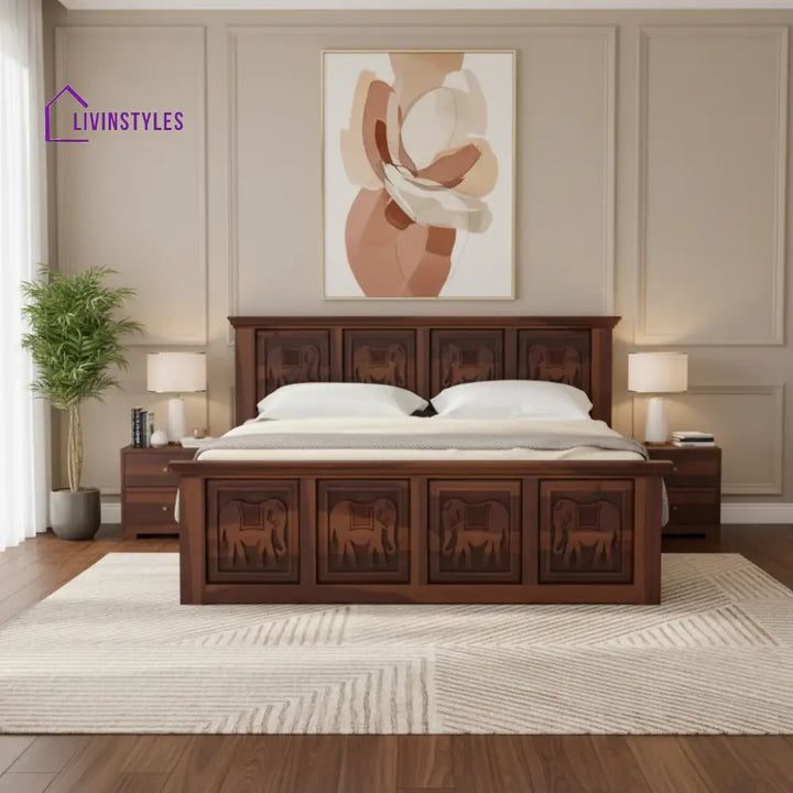 Adri Sheesham Wood Bed Hydraulic Storage - King Size