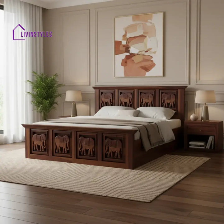 Adri Sheesham Wood Bed Hydraulic Storage - King Size