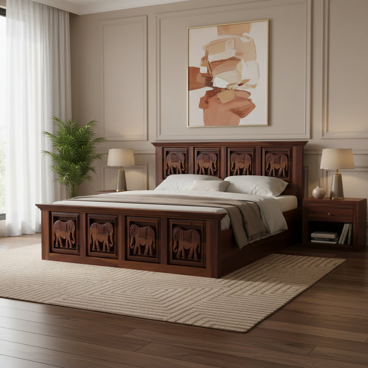 Adri Sheesham Wood Bed Hydraulic Storage - King Size