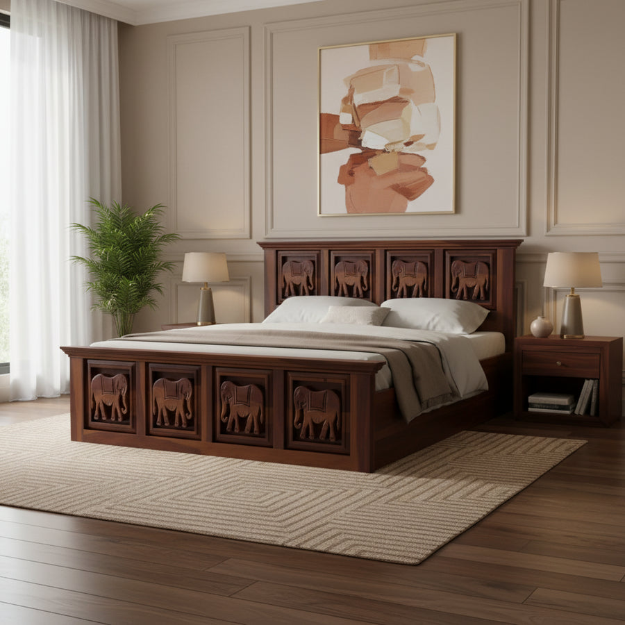 Adri Sheesham Wood Bed Hydraulic Storage - King Size