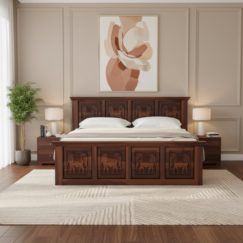 Adri Sheesham Wood Bed Hydraulic Storage - King Size
