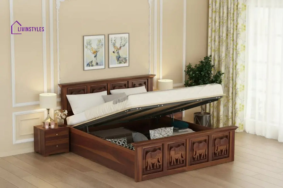 Adri Sheesham Wood Bed Hydraulic Storage - King Size