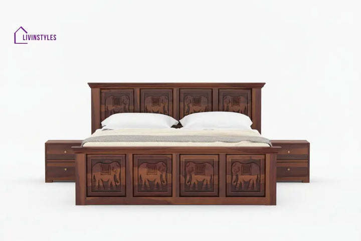 Adri Sheesham Wood Bed Hydraulic Storage - King Size