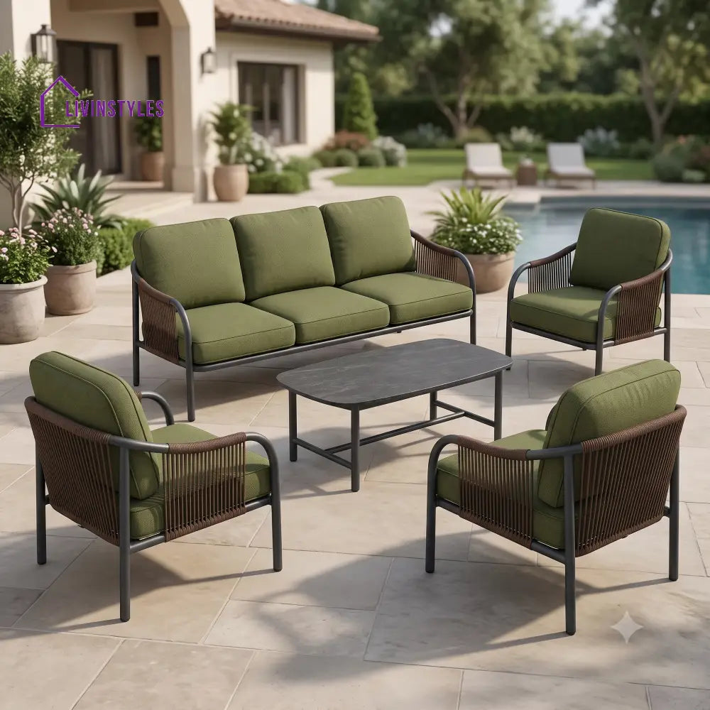 Adrian Premium MS Frame with Powder Coated Outdoor Sofa Set with Weather Proof Fabric