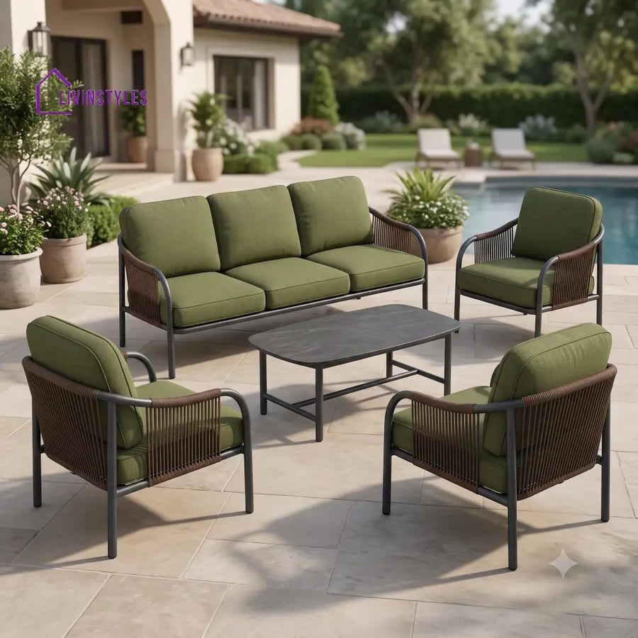 Adrian Premium MS Frame with Powder Coated Outdoor Sofa Set with Weather Proof Fabric