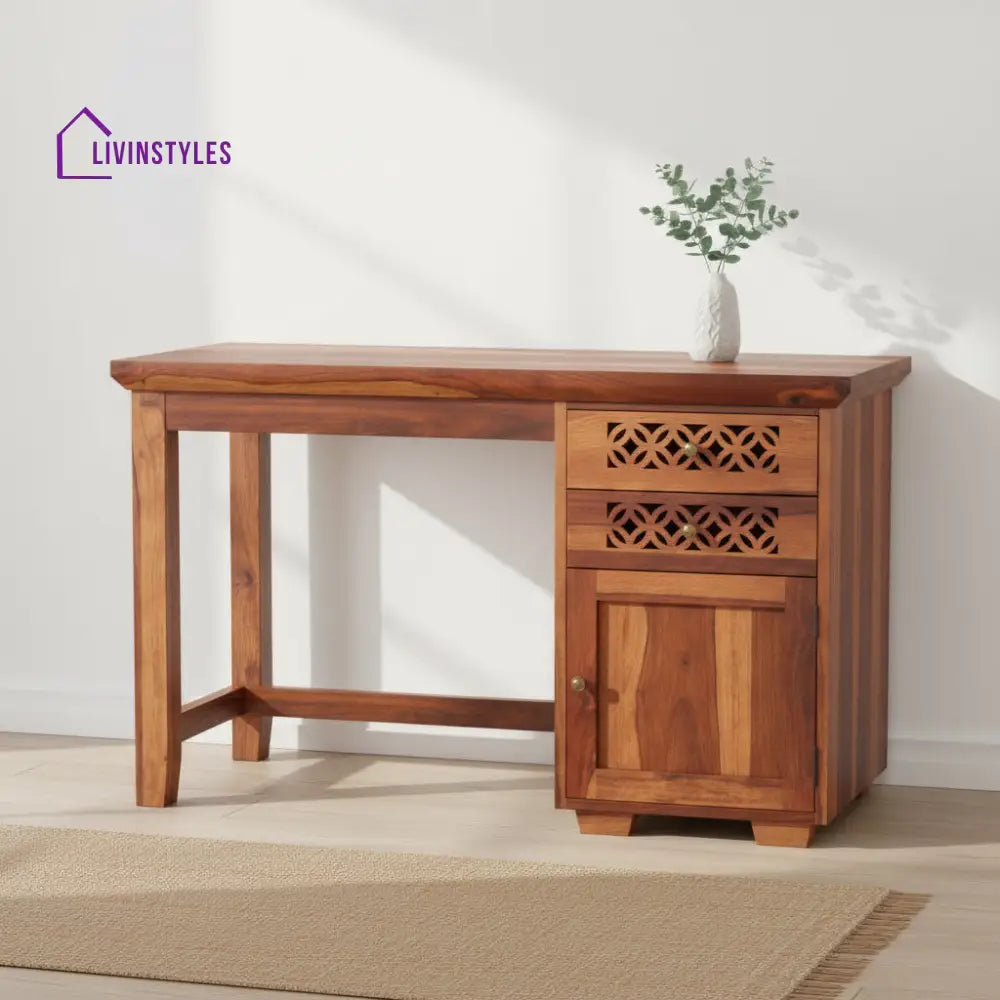 Adriana sheesham wood study with drawer and storage Honey