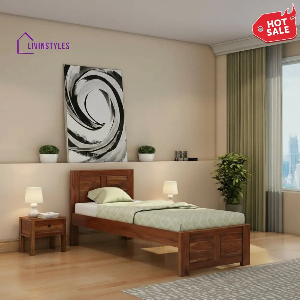 Adriana Solid Sheesham Wood Single Bed Without Storage (Natural Finish) Bed