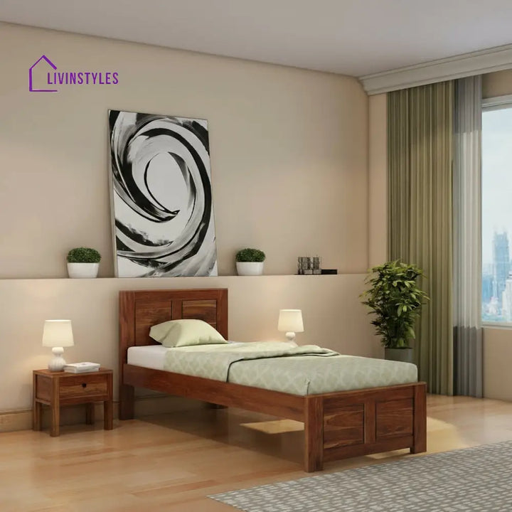 Adriana Solid Sheesham Wood Single Bed Without Storage (Natural Finish) Bed