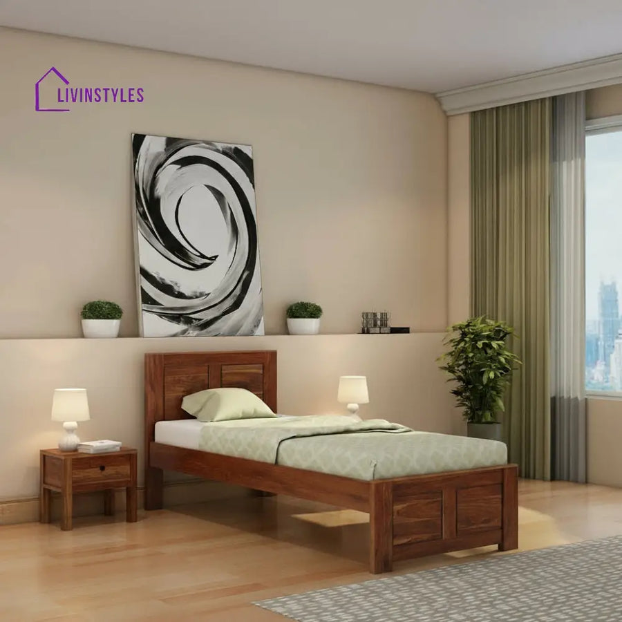 Adriana Solid Sheesham Wood Single Bed Without Storage (Natural Finish) Bed