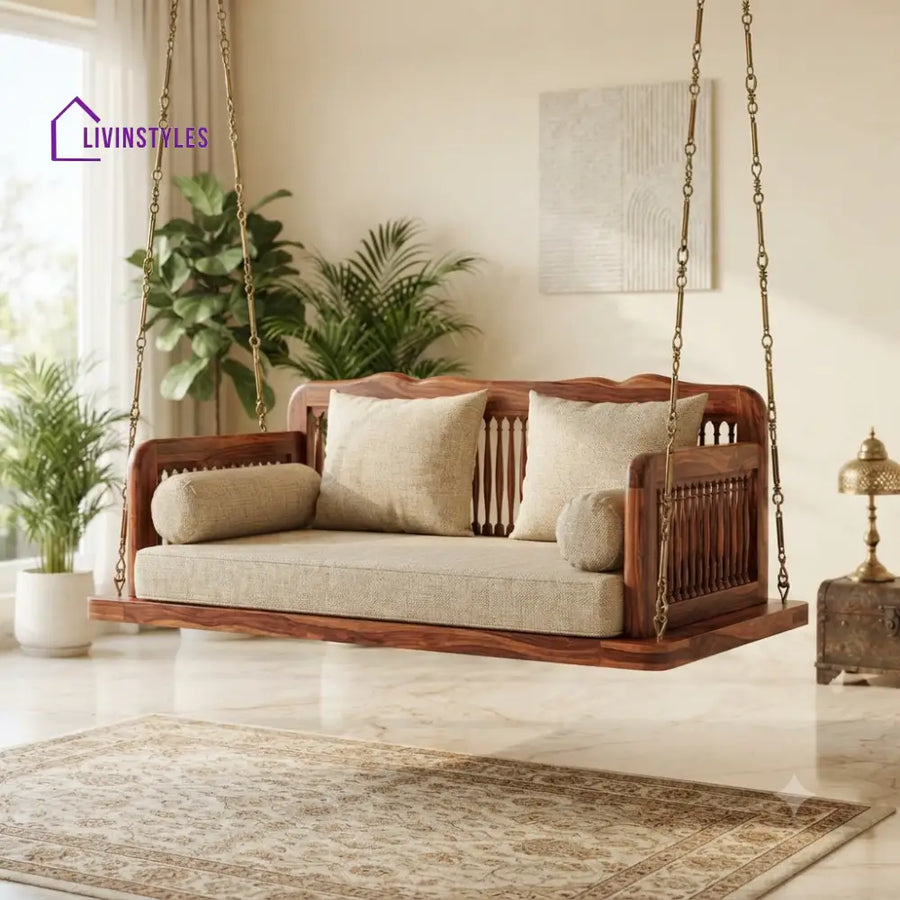Adrien 2 Seater Wooden Swing for Home | Wooden Jhula for home