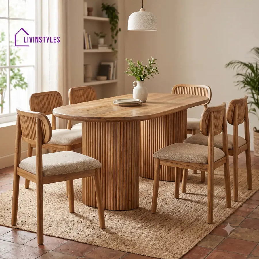Adrien Premium Mango Wood 6 Seater Dining Table Set | Natural Finish