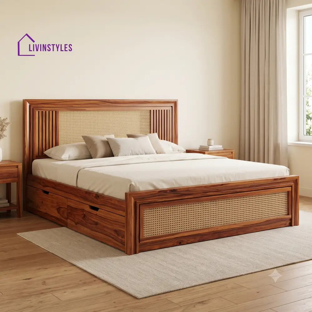 Adrien Premium Wooden Bed with Drawer Storage | King Size Bed & Queen Size Bed Online
