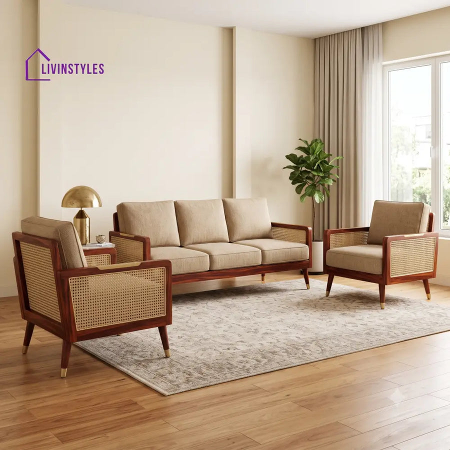 Adrien Premium Wooden Sofa Set for Living Room | 3 + 1 + 1 Seater Sheesham Wood Sofa Set