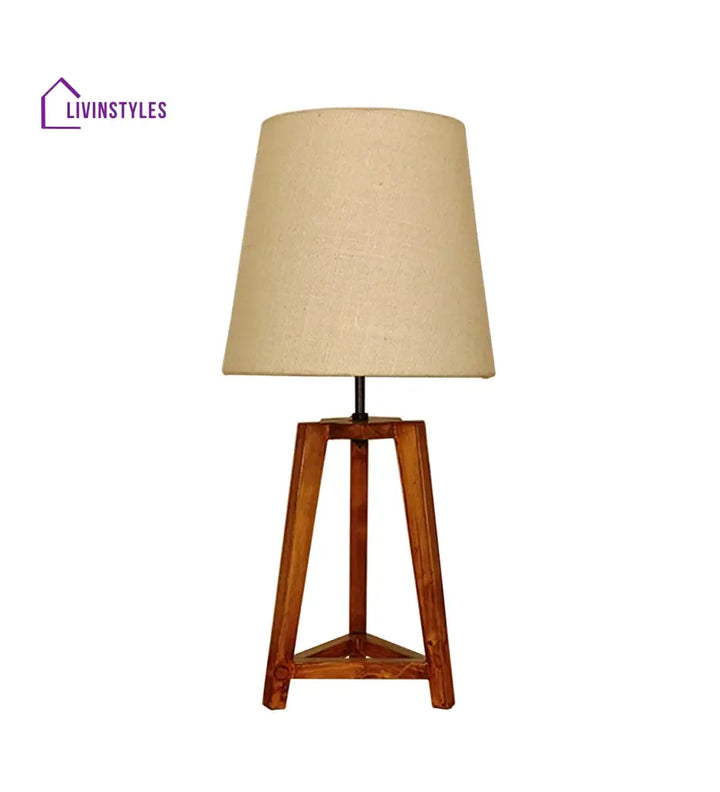 Adrienne Brown Wooden Table Lamp With White Jute Lampshade Lamps