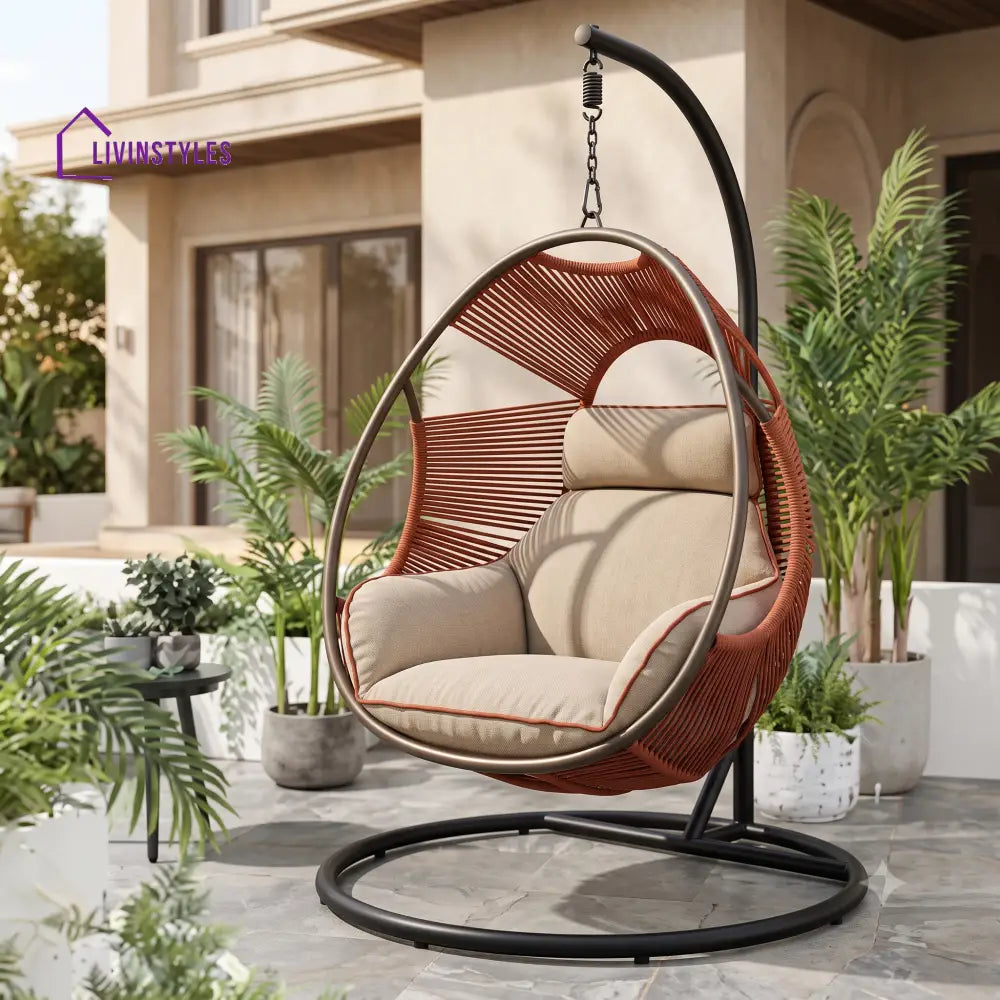 Adrienne Metal Frame Swing Chair with Stand and Rope Woven Seating