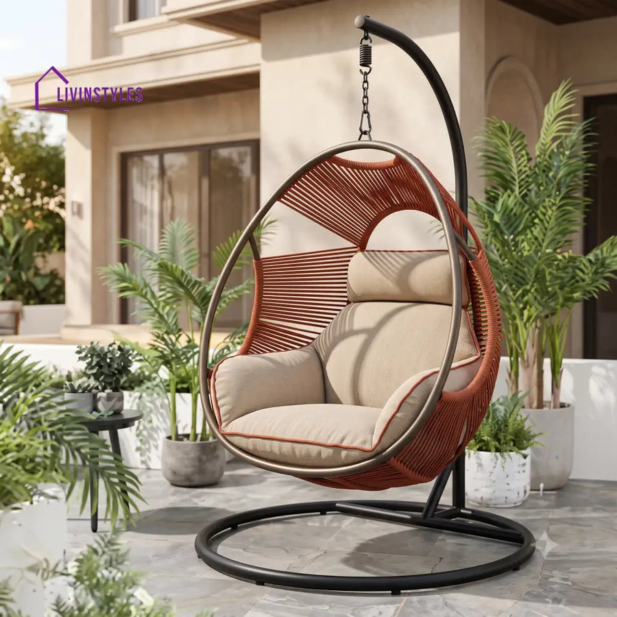 Adrienne Metal Frame Swing Chair with Stand and Rope Woven Seating