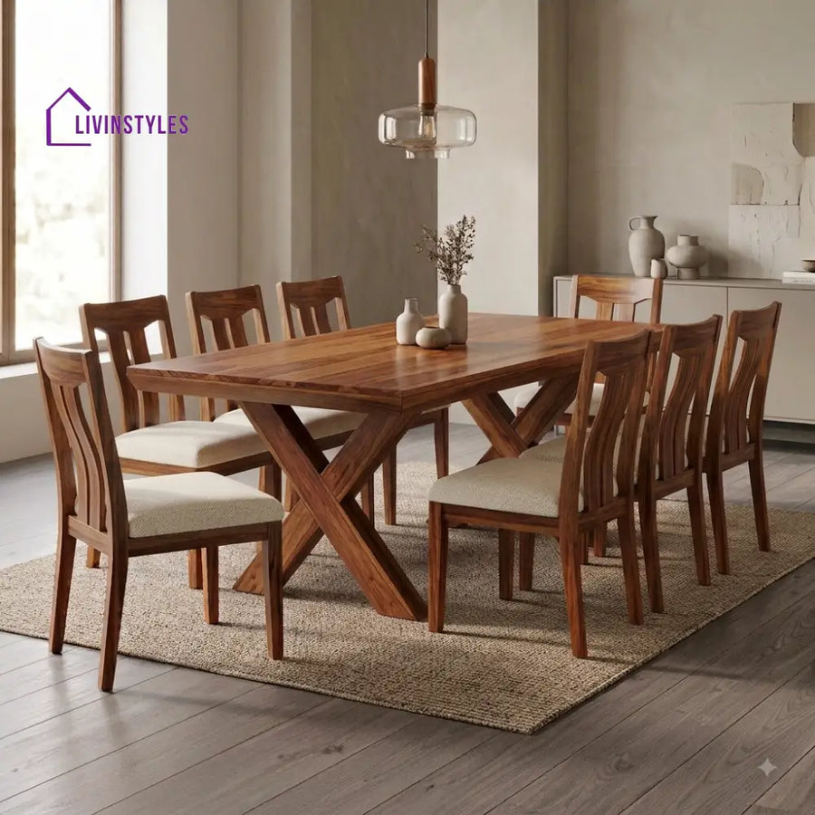 Adrija Premium Solid Wood 8 Seater Dining Table Set